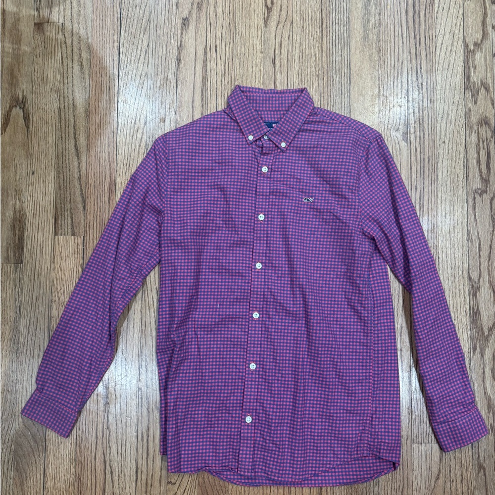Vineyard Vines Boys Red and Blue Checkered Whale Shirt XL